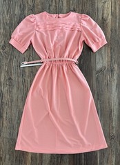 Vtg Doo-Dads Secretary Dress 7/8 Peach Semi-Sheer Elastic Waist w/Belt Cottage