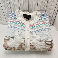 VTG EDDIE BAUER Sweater Womens Med DUCK GOOSE GEESE Hearts Flowers Cardigan