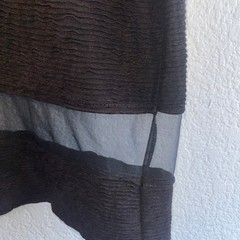 Vintage 70s 70 MPH Black Mod Shift Dress Mesh Patterned Sleeves Arnel Small LBD