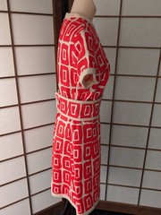 Vtg 1960s Suzy Perette New York Geometric Print Mini Dress Day Glo Orange Sz ML