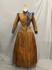 1870’s Copper Silk & Turquoise Velvet Bustle Day Dress