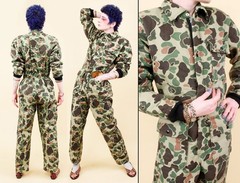 60s 70s Vtg Psychedelic Floral Camo Coverall Jumpsuit Moto Snow Men’s tag S B38″