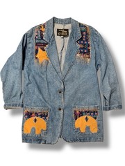 Vintage 80s Southwestern Denim Jacket Blazer Embellished Western Boho Women’s M