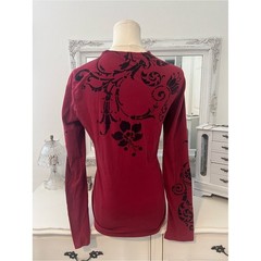 vintage calvin klein red & black all over floral graphic long sleeve fitted top