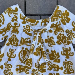 Vintage 60s 70s Muu Muu Dress Empire Waist Tiki Print Made In Hawaii Women’s M