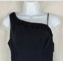 Vintage Roaring 20s Black Mini Pencil Dress Fits Like Sz 6 One Shoulder Chiffon