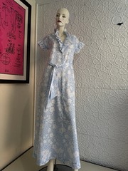 vintage dress Saks Fifth Avenue floral house dress maxi Blue cottage ruffle 70s