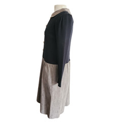 Vintage 80s CIAO Dress Drop Waist Black Knit Gray Faux Suede / M