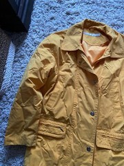 Vintage Perry Ellis Jacket Rain Coat Mustard Yellow Marigold Spellout Womens XS