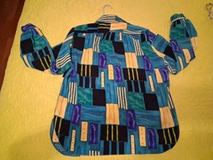 Vintage 80s All Hours Blue/Green/Yellow Long Sleeve Button Front Blouse Sz L