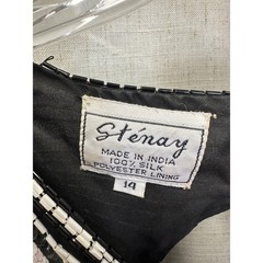 Stenay 100% Silk Beaded Sequin Black White Top Womens 14 Vintage Evening Blouse