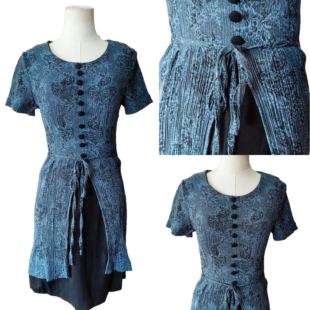 Vintage 1990s Rose All That Jazz Ruched Layered Navy Monochrome Mini Dress
