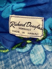 Vtg 60s Richard Douglas Hawaiian Maxi Dress Frog Closure Tiki MCM Mod Hostess