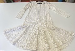 Vintage 80s L Lace Dress Ivory Fit Flare Mermaid Sheer Stevie Nicks