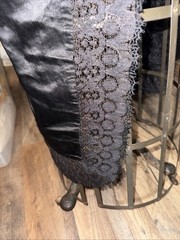 Antique Victorian Edwardian Black Satin And Lace Mourning Apron
