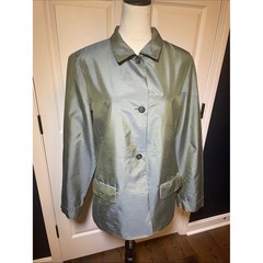 René Lezard Vintage Iridescent Silk Button Up Jacket Green Size 12