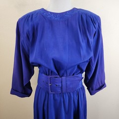 Vintage 80s Nina Piccalino Purple Big Shoulder Belted Midi Dress Women’s Size 7