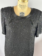 Beaded Drama Special Occasion Dress Black Beads Iridescent Sequins Formal 16WP