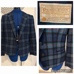 Vtg Pendleton Women’s Green & Blue 100% Virgin Wool Plaid Blazer Size Small