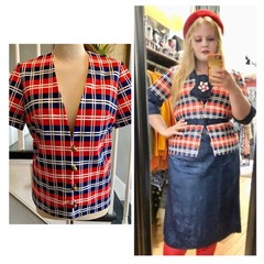 1970s Red White Blue Navy Plaid Jacket 1976 Mod Bicentennial Wear To Work Disco