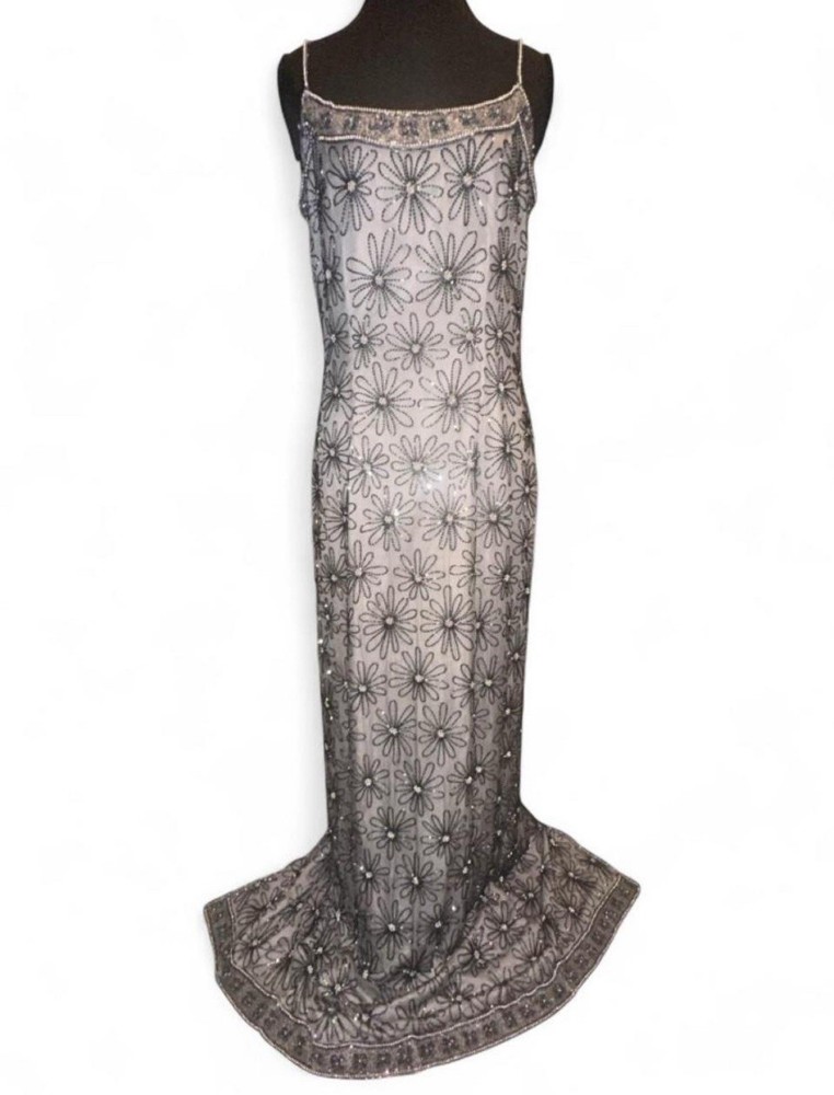 Vintage Papell Boutique Evening 100% Silk Fully Beaded Evening Gown