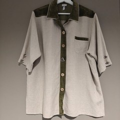 Your Sixth Sense C&A Linen Blend Blouse Vintage Beige Khaki Velvet Trim UK 16