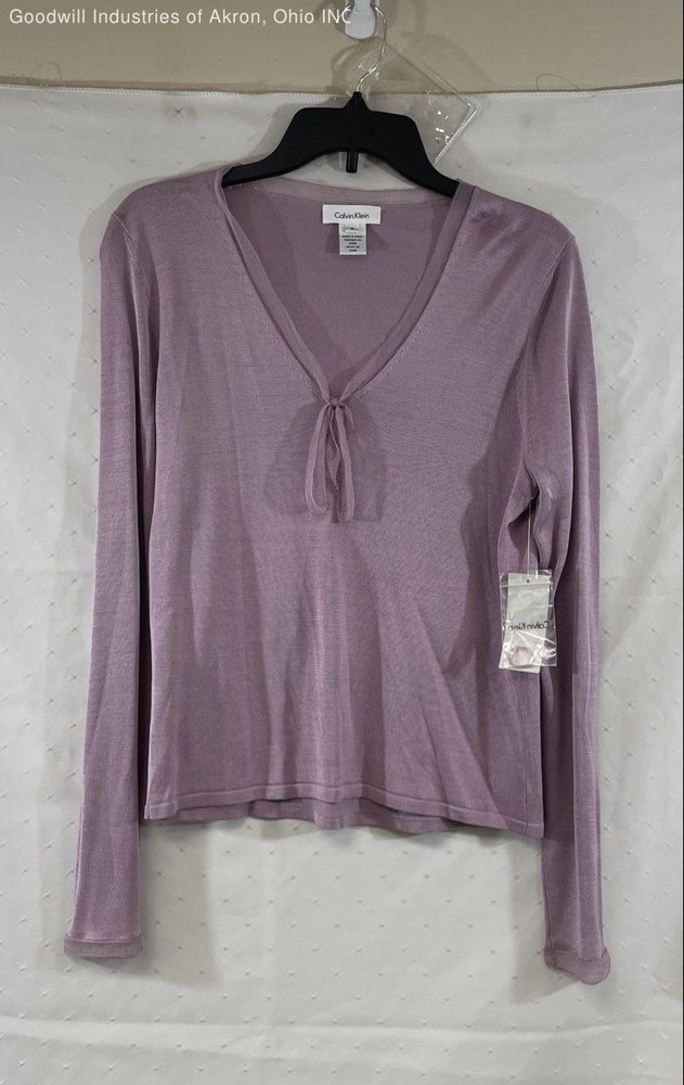 Vintage Y2K Calvin Klein Women’s Lavender Silk Knit Top Tie Front NWT Sz M