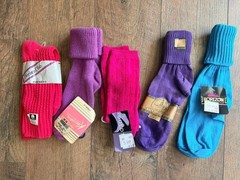 5 Vintage 80s Slouch Socks New Old Stock Size 9-11 Ladies Pink Purple Blue New