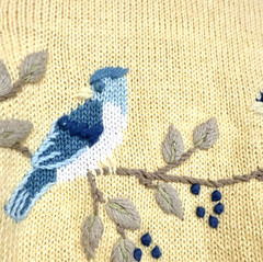 Vintage Y2K Summer Knit Sweater Short Sleeve Woman S Birds All Over Print Granny