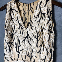 ​VTG 1960s Wool Sheath Dress Branch Design Ivory Swirl Sequins Cocktail Saks? S