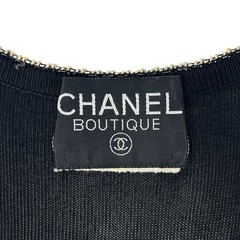 CHANEL Vintage CC Logo Knit Long Cardigan Button Black White Dress 105495