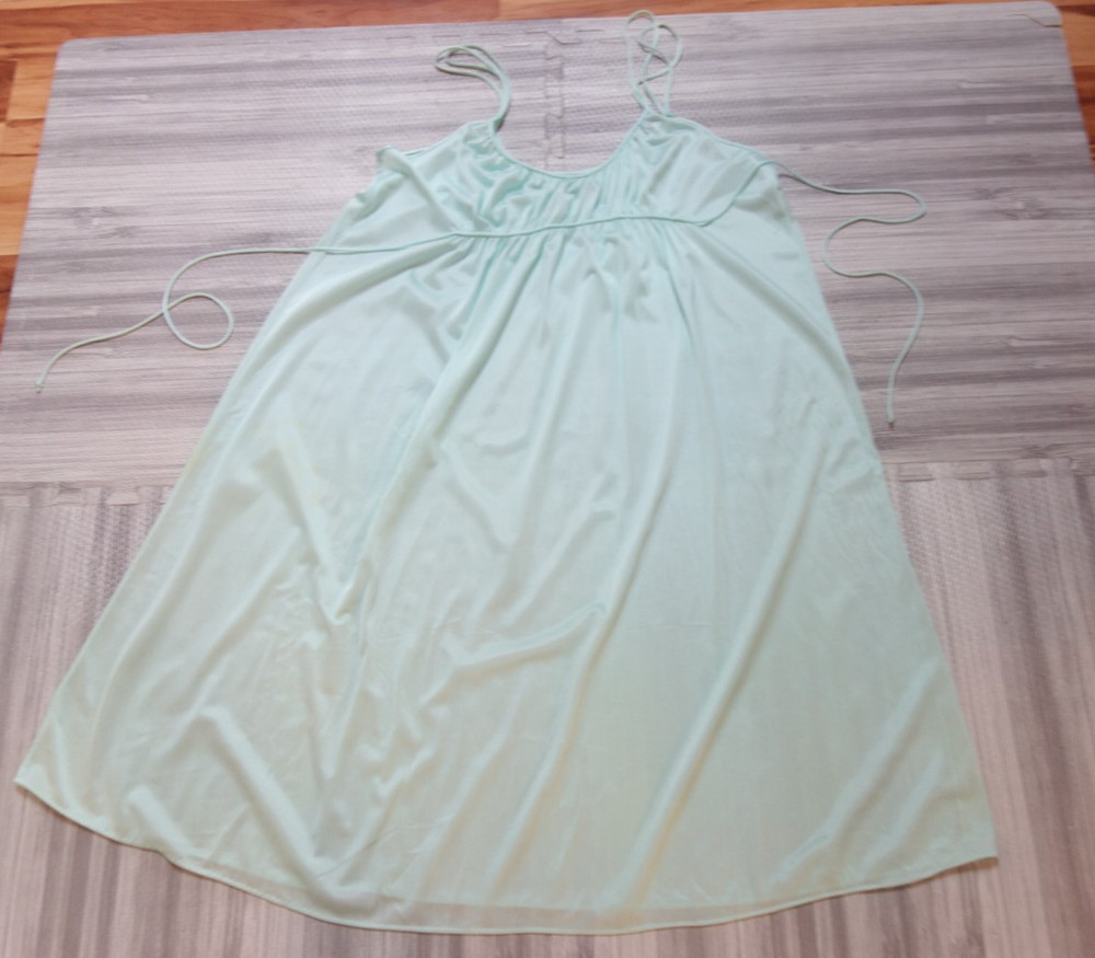 Vintage Nightgown Light Aqua Nylon Size Large Empire Waist