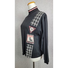 Vintage Gitano Earth Survival 90s Mock Neck Patchwork Top Black Long Sleeve S