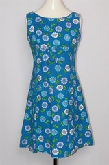 Vintage 1960s Womens Pink & Blue Seersucker Floral A-Line Dress