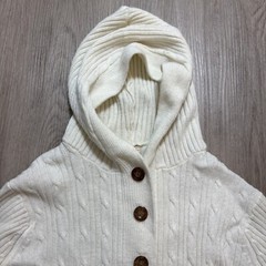 Vintage Montgomery Ward Cable Knit Hooded Cardigan Sweater Ivory w/ Wood Buttons