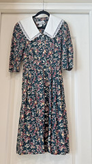 Vintage Ronni Nicole Green Maxi Dress w Cream Florals & Collar Size 6 Prairie