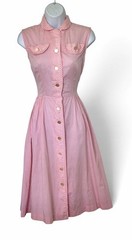 Vtg 70s Bobbie Brooks Pink Gingham Shirt Dress XS/S Buttons Collar Pockets