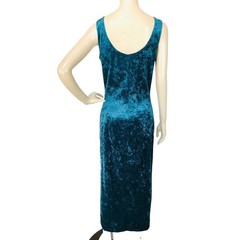 Vintage 90s Crushed Velvet Mermaid Green Wiggle Dress Pearl Collar All That Jazz
