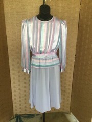 Vintage Marinette Dress 70s 80s 12 M Secretary Semi Sheer Sleeves Pastel
