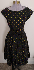 Vtg 80’S does 50’s DRESS Women’s Cocktail Evening Black Gold Polka Dot Retro 6/9