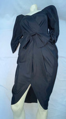 VTG 60S 70S WOMENS S BLACK TAFFETA PROM PARTY COCKTAIL WIGGLE BOW DRESS