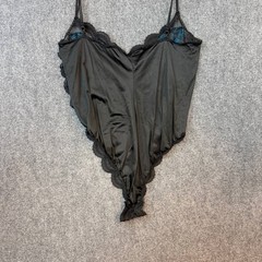 Vintage Woolite Lace Bodysuit Black Teal 3XL 22/24 Made USA