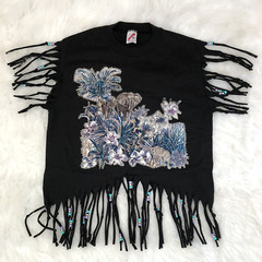 NOS Vintage 80s AFRICAN ANIMALS Graphic BEADED FRINGE T Shirt M Tee 90s CHEETAH