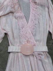 VTG SMALL SYBIL Pink Knit Fringe Diaphanous Transparent Peignoir Dress Glamour