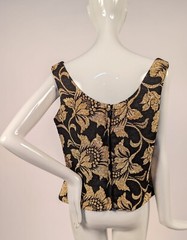 VINTAGE LATE 70’S 1980’S  METALLIC GOLD + BLACK KNIT LUREX FLORAL TOP