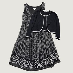 Vintage 90s Black White Dress Cardigan Set Studio I Petite 16P XL Dark Academia