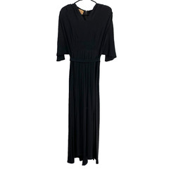 Vintage 40s Sergee of California Rayon Crepe Vamp Black Skirt Dress Chest 32″