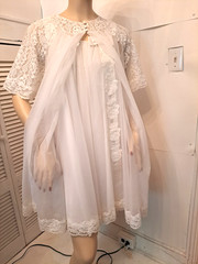 VTG 50’s/60’s SHADOWLINE Nylon LACE Midi NIGHTGOWN & ROBE Romantic Lingerie Set