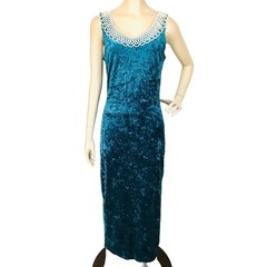 Vintage 90s Crushed Velvet Mermaid Green Wiggle Dress Pearl Collar All That Jazz