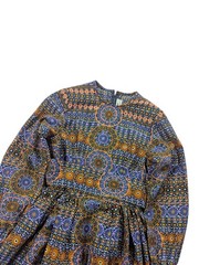 Vintage 70s JAEGER Mandala Geometric Dress UK 8.5 XS Bishop Sleeve Authentic Mod